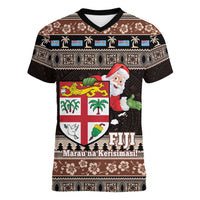 Fiji Christmas Women V-Neck T-Shirt Fijian Masi Marau na Kerisimasi! - Brown LT14 Female Brown - Polynesian Pride