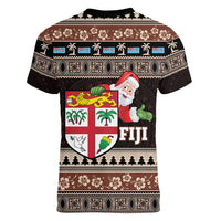 Fiji Christmas Women V-Neck T-Shirt Fijian Masi Marau na Kerisimasi! - Brown LT14 - Polynesian Pride