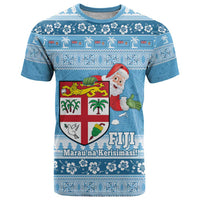 Fiji Christmas T Shirt Fijian Masi Marau na Kerisimasi! - Blue LT14 Blue - Polynesian Pride