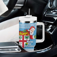 Fiji Christmas Tumbler With Handle Fijian Masi Marau na Kerisimasi! - Blue