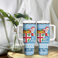 Fiji Christmas Tumbler With Handle Fijian Masi Marau na Kerisimasi! - Blue