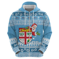 Fiji Christmas Zip Hoodie Fijian Masi Marau na Kerisimasi! - Blue