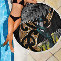 Aotearoa Kowhai Tui Bird Beach Blanket Maori Ngaru With Silver Fern