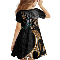 Aotearoa Kowhai Tui Bird Family Matching Off Shoulder Maxi Dress and Hawaiian Shirt Maori Ngaru With Silver Fern