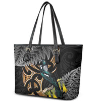 Aotearoa Kowhai Tui Bird Leather Tote Bag Maori Ngaru With Silver Fern LT14 - Polynesian Pride