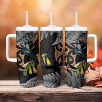 Aotearoa Kowhai Tui Bird Tumbler With Handle Maori Ngaru With Silver Fern LT14 - Polynesian Pride