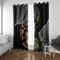 Aotearoa Kowhai Tui Bird Window Curtain Maori Ngaru With Silver Fern LT14 With Grommets Black - Polynesian Pride