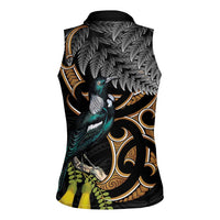 Aotearoa Kowhai Tui Bird Women Sleeveless Polo Shirt Maori Ngaru With Silver Fern