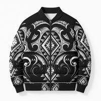 Black Ngaru Taniko With Aotearoa Maori Tattoo Bomber Puffer Jacket - Polynesian Pride