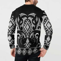 Black Ngaru Taniko With Aotearoa Maori Tattoo Button Sweatshirt