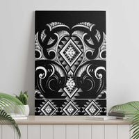 Black Ngaru Taniko With Aotearoa Maori Tattoo Canvas Wall Art