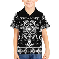 Black Ngaru Taniko With Aotearoa Maori Tattoo Family Matching Long Sleeve Bodycon Dress and Hawaiian Shirt