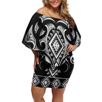 Black Ngaru Taniko With Aotearoa Maori Tattoo Family Matching Off Shoulder Short Dress and Hawaiian Shirt