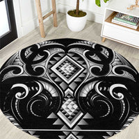 Black Ngaru Taniko With Aotearoa Maori Tattoo Round Carpet
