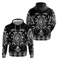 Black Ngaru Taniko With Aotearoa Maori Tattoo Zip Hoodie