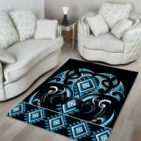 Blue Ngaru Taniko With Aotearoa Maori Tattoo Area Rug