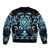 Blue Ngaru Taniko With Aotearoa Maori Tattoo Bomber Jacket LT14 - Polynesian Pride