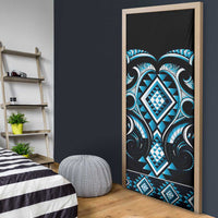 Blue Ngaru Taniko With Aotearoa Maori Tattoo Door Cover - Polynesian Pride