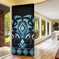 Blue Ngaru Taniko With Aotearoa Maori Tattoo Door Cover - Polynesian Pride