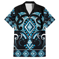 Blue Ngaru Taniko With Aotearoa Maori Tattoo Family Matching Off Shoulder Short Dress and Hawaiian Shirt
