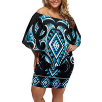 Blue Ngaru Taniko With Aotearoa Maori Tattoo Family Matching Off Shoulder Short Dress and Hawaiian Shirt
