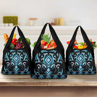 Blue Ngaru Taniko With Aotearoa Maori Tattoo Grocery Bag LT14 3-pack One Size Blue - Polynesian Pride