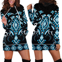 Blue Ngaru Taniko With Aotearoa Maori Tattoo Hoodie Dress