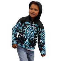 Blue Ngaru Taniko With Aotearoa Maori Tattoo Kid Hoodie