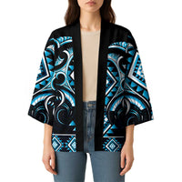 Blue Ngaru Taniko With Aotearoa Maori Tattoo Kimono - Polynesian Pride