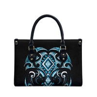 Blue Ngaru Taniko With Aotearoa Maori Tattoo Leather Bag - Polynesian Pride