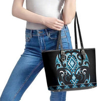 Blue Ngaru Taniko With Aotearoa Maori Tattoo Leather Tote Bag LT14 - Polynesian Pride