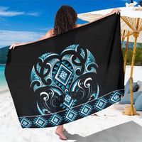 Blue Ngaru Taniko With Aotearoa Maori Tattoo Sarong LT14 One Size 44 x 66 inches Blue - Polynesian Pride