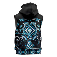 Blue Ngaru Taniko With Aotearoa Maori Tattoo Sleeveless Hoodie - Polynesian Pride