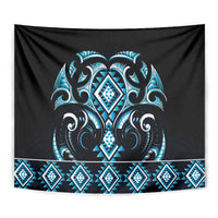 Blue Ngaru Taniko With Aotearoa Maori Tattoo Tapestry