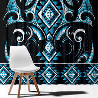 Blue Ngaru Taniko With Aotearoa Maori Tattoo Window Curtain LT14 - Polynesian Pride