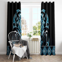 Blue Ngaru Taniko With Aotearoa Maori Tattoo Window Curtain LT14 - Polynesian Pride