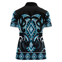 Blue Ngaru Taniko With Aotearoa Maori Tattoo Women Polo Shirt