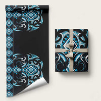 Blue Ngaru Taniko With Aotearoa Maori Tattoo Wrapping Paper - Polynesian Pride