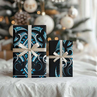 Blue Ngaru Taniko With Aotearoa Maori Tattoo Wrapping Paper - Polynesian Pride