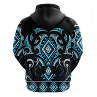 Blue Ngaru Taniko With Aotearoa Maori Tattoo Zip Hoodie