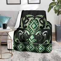 Green Ngaru Taniko With Aotearoa Maori Tattoo Blanket