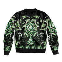 Green Ngaru Taniko With Aotearoa Maori Tattoo Bomber Jacket LT14 - Polynesian Pride