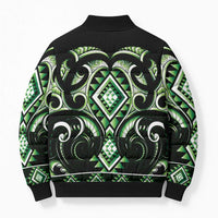 Green Ngaru Taniko With Aotearoa Maori Tattoo Bomber Puffer Jacket - Polynesian Pride