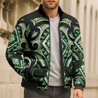 Green Ngaru Taniko With Aotearoa Maori Tattoo Bomber Puffer Jacket - Polynesian Pride