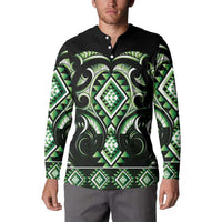 Green Ngaru Taniko With Aotearoa Maori Tattoo Button Sweatshirt LT14 - Polynesian Pride