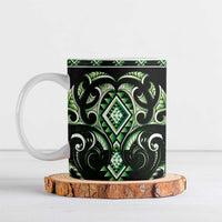 Green Ngaru Taniko With Aotearoa Maori Tattoo Ceramic Mug - Polynesian Pride