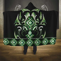 Green Ngaru Taniko With Aotearoa Maori Tattoo Hooded Blanket