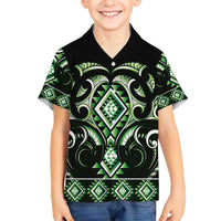 Green Ngaru Taniko With Aotearoa Maori Tattoo Kid Hawaiian Shirt LT14 Kid Green - Polynesian Pride