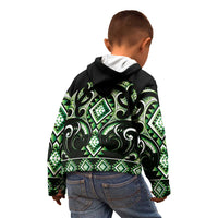 Green Ngaru Taniko With Aotearoa Maori Tattoo Kid Hoodie