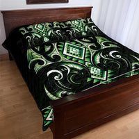Green Ngaru Taniko With Aotearoa Maori Tattoo Quilt Bed Set
